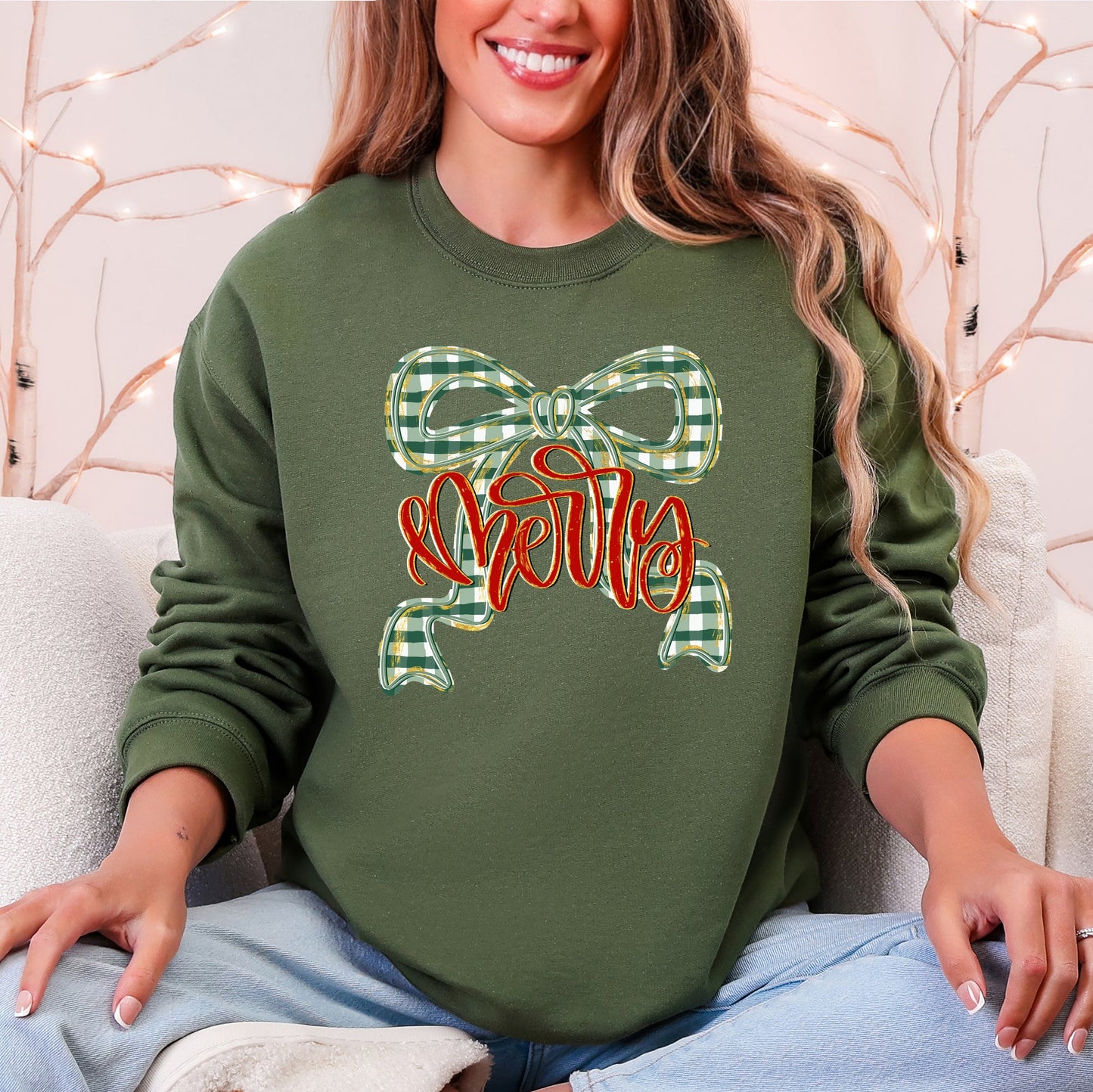 Merry Bow, Christmas Ribbon, Retro, Santa Sweatshirt