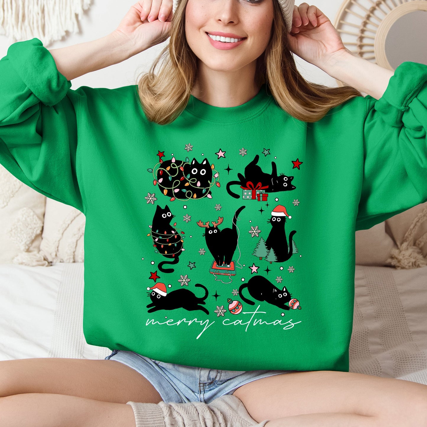 Merry Catmas, Christmas, Cat Lover, Santa, Pets Sweatshirt