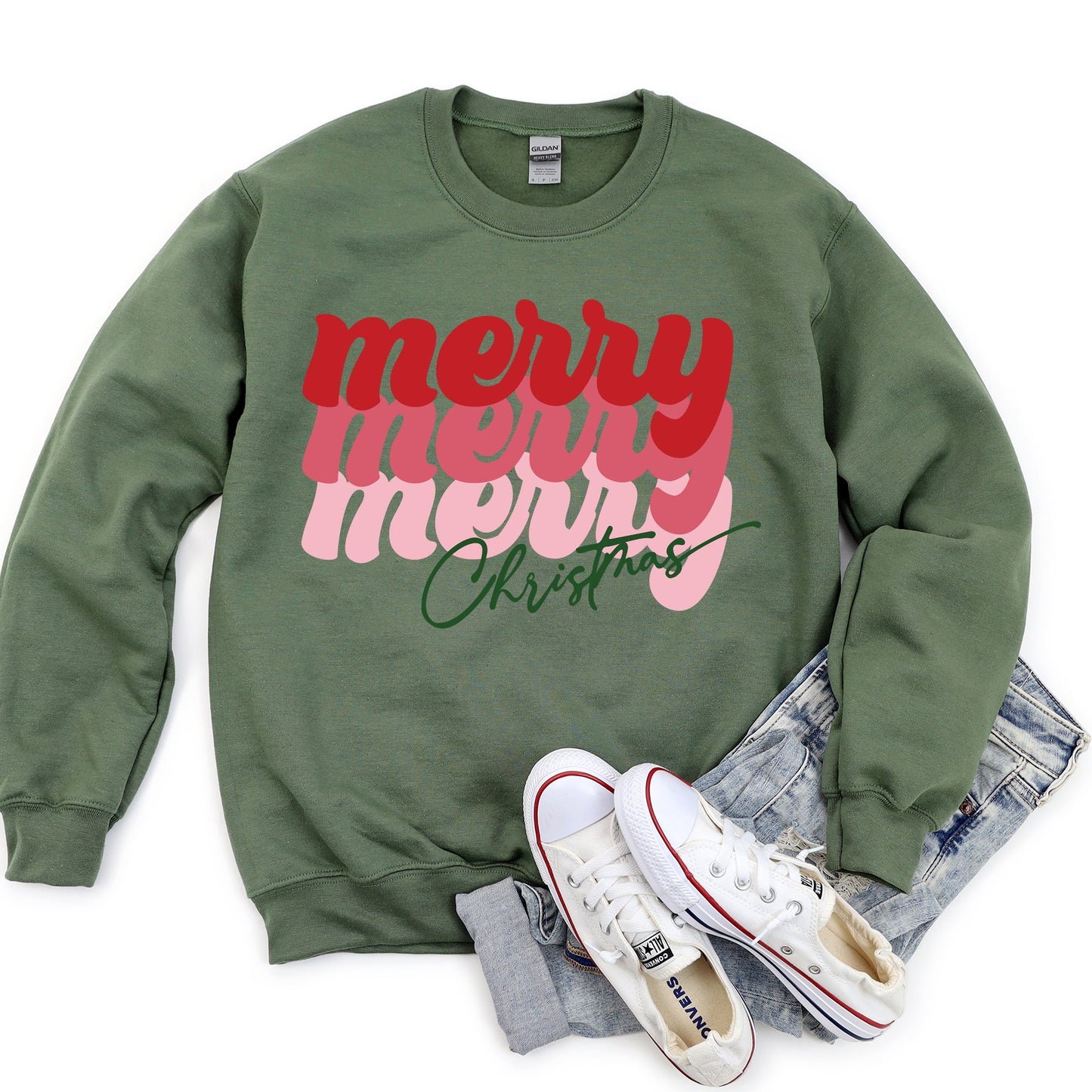 Merry Christmas Retro Text Sweatshirt
