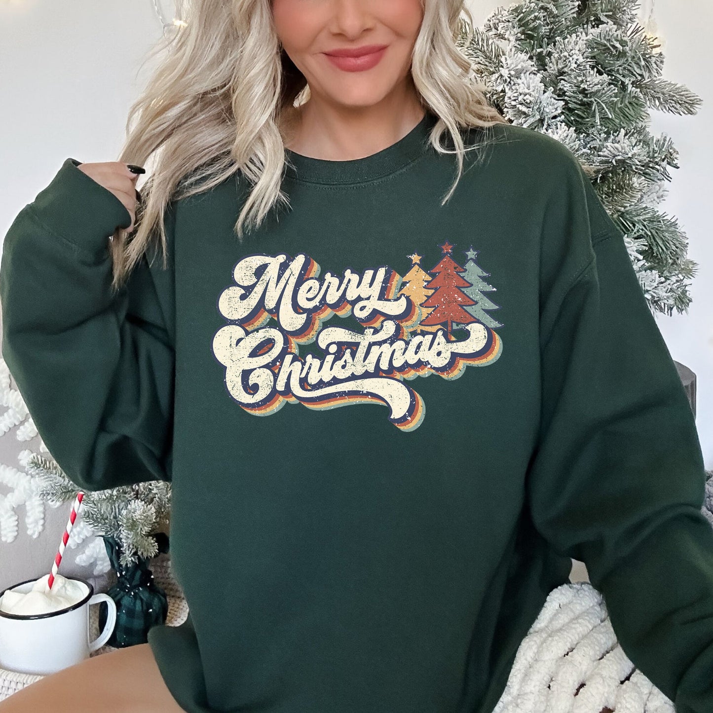 Merry Christmas, Retro Trees Sweatshirt