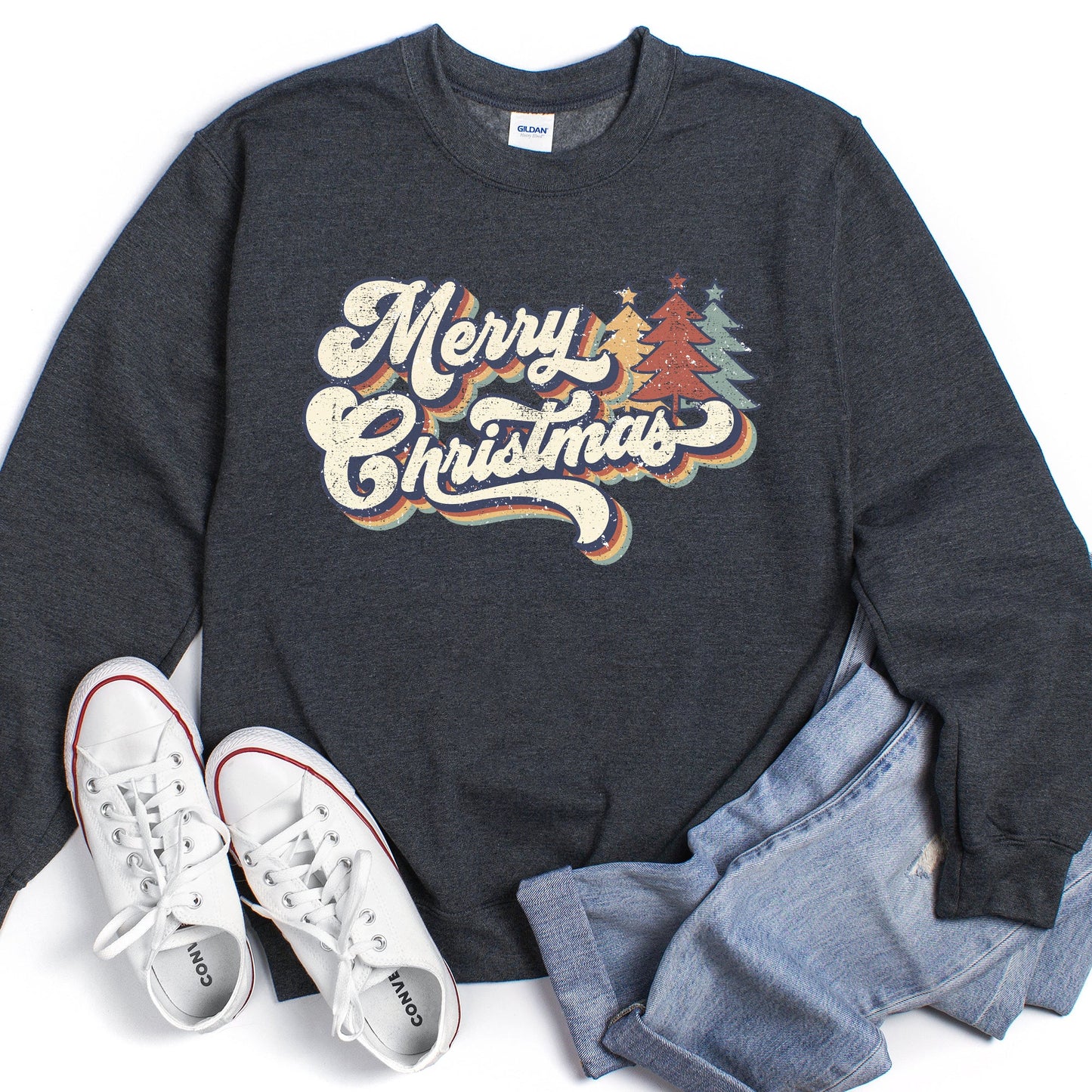 Merry Christmas, Retro Trees Sweatshirt