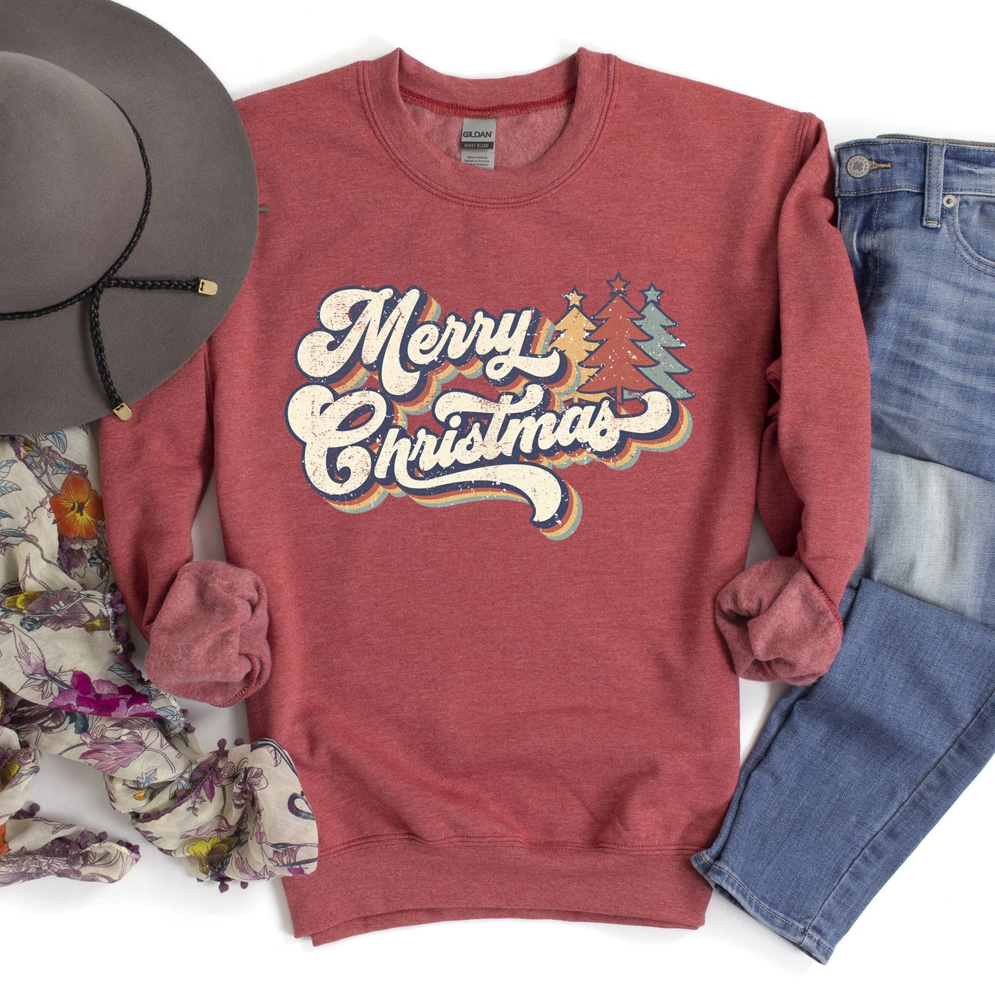 Merry Christmas, Retro Trees Sweatshirt