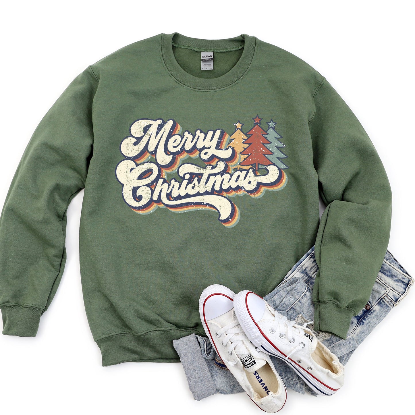 Merry Christmas, Retro Trees Sweatshirt