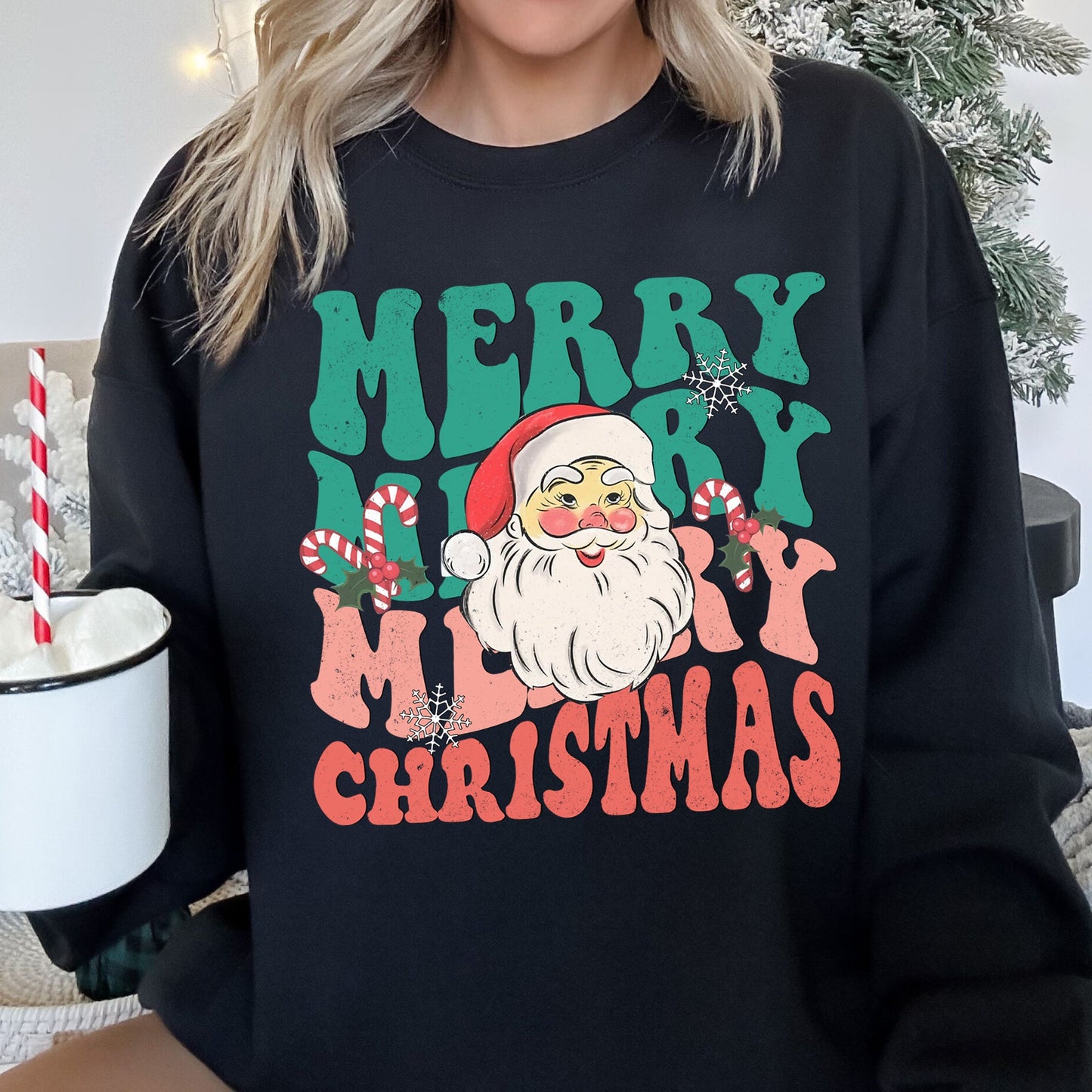 Merry Christmas, Retro Santa Sweatshirt