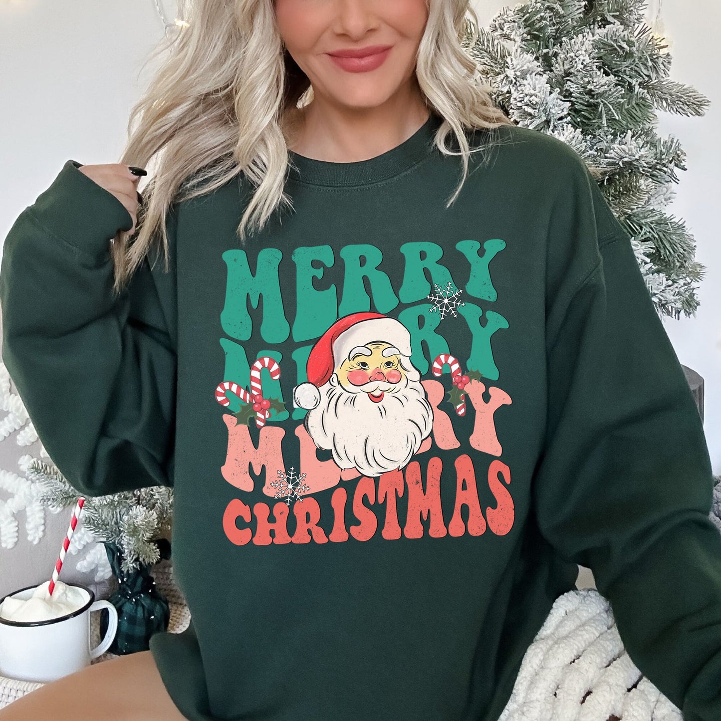 Merry Christmas, Retro Santa Sweatshirt