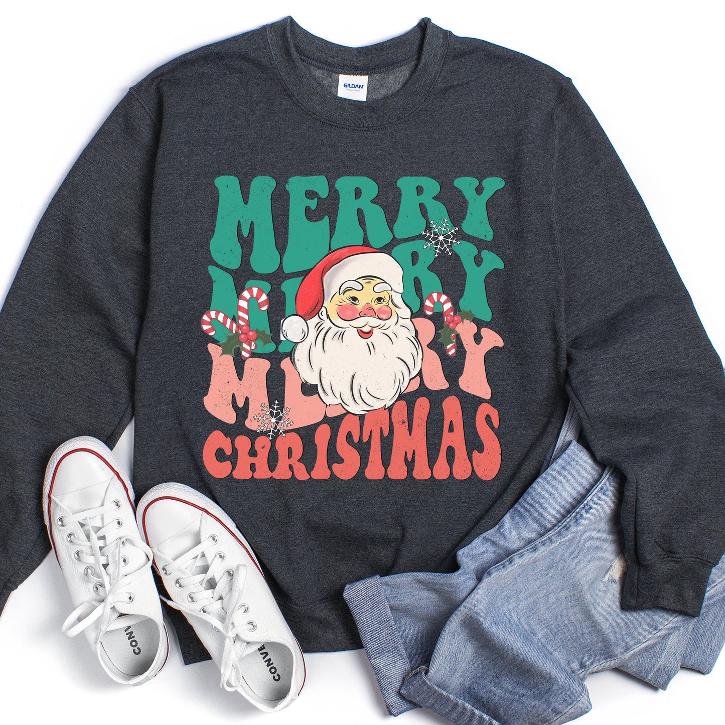 Merry Christmas, Retro Santa Sweatshirt