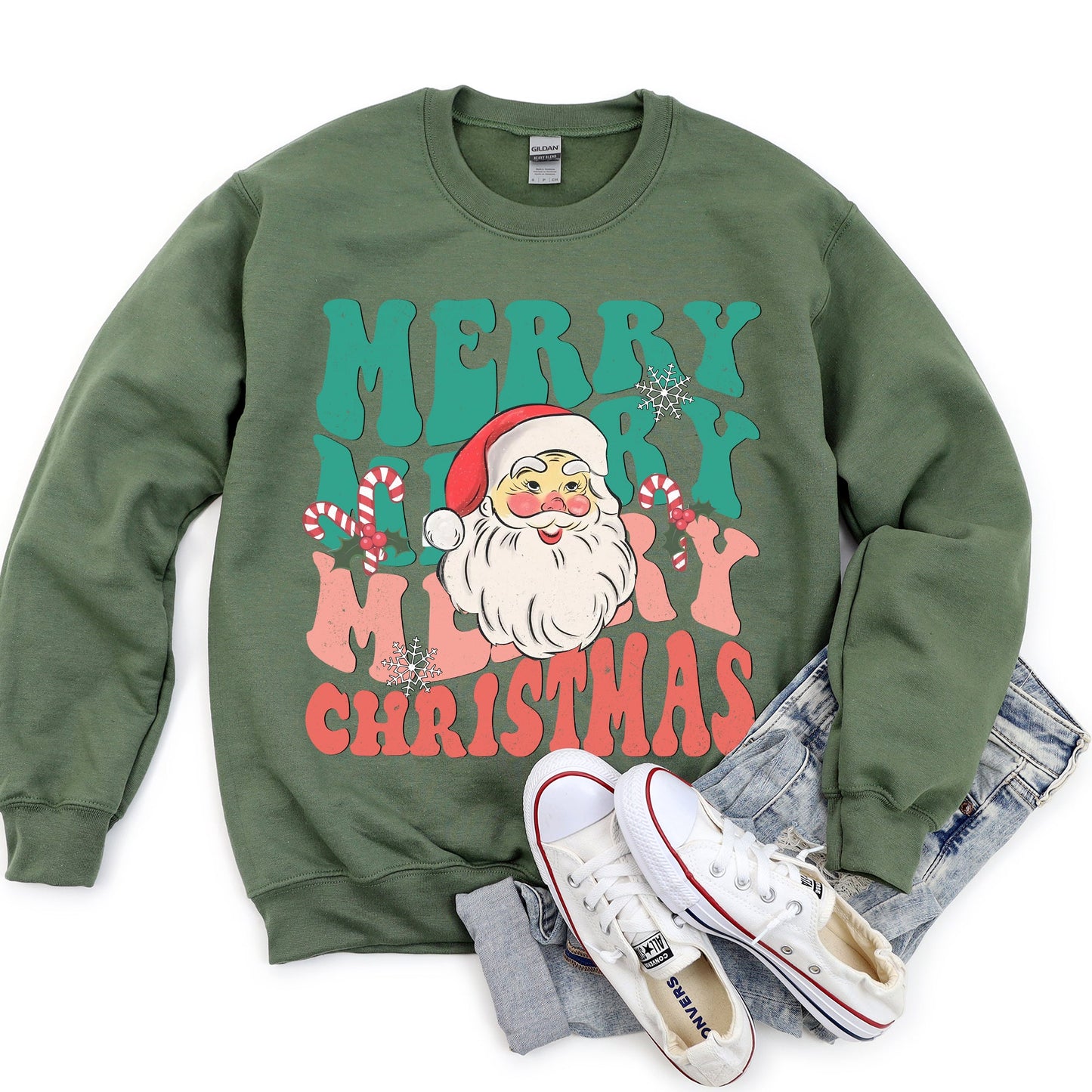 Merry Christmas, Retro Santa Sweatshirt