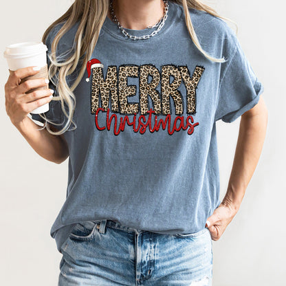 Merry Christmas, Retro, Leopard Print, Comfort Colors Tshirt