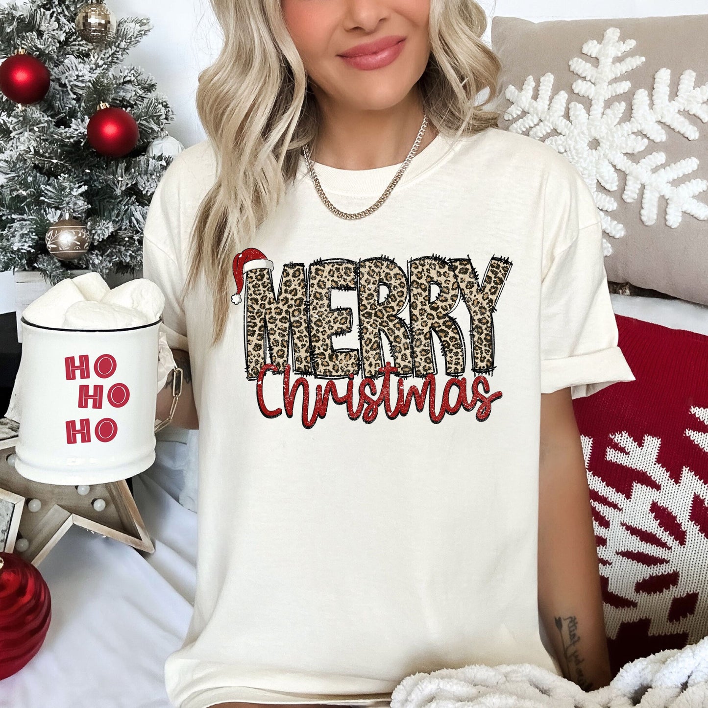 Merry Christmas, Retro, Leopard Print, Comfort Colors Tshirt