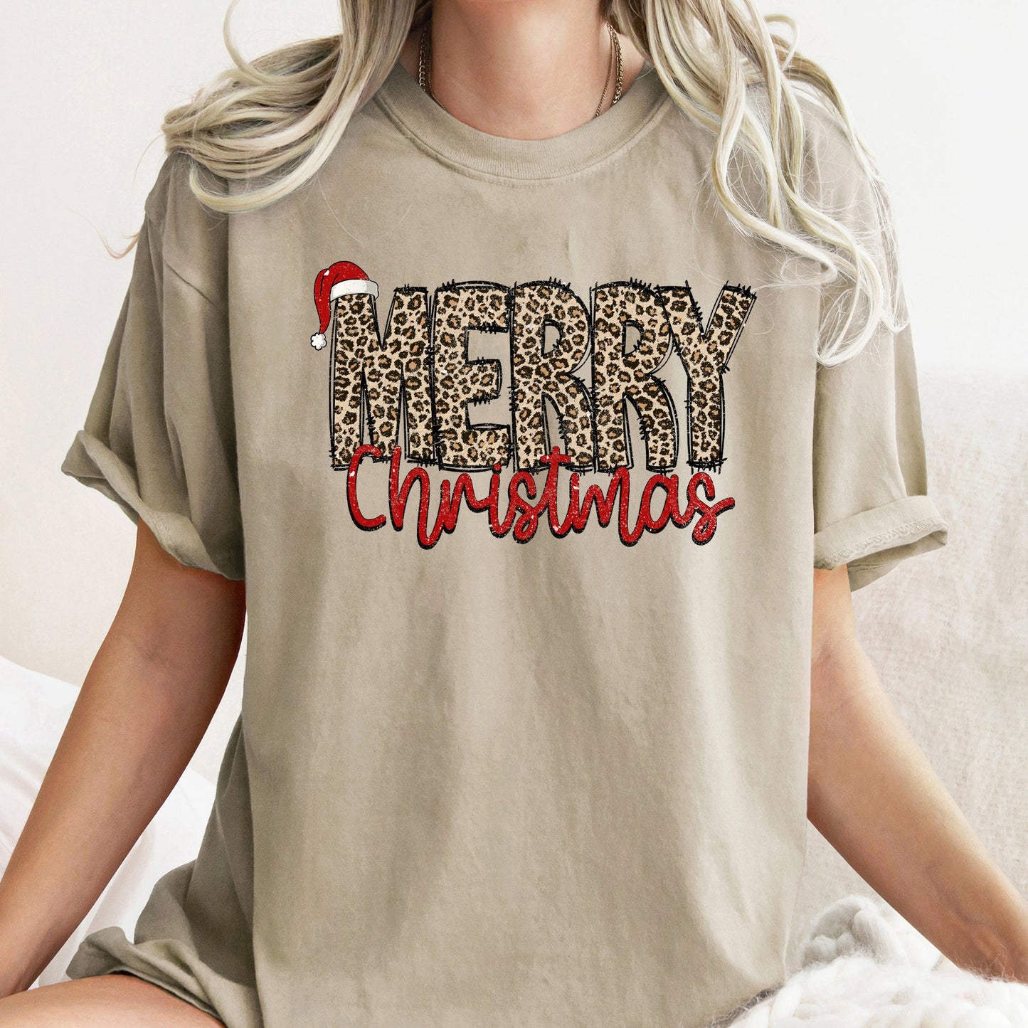 Merry Christmas, Retro, Leopard Print, Comfort Colors Tshirt