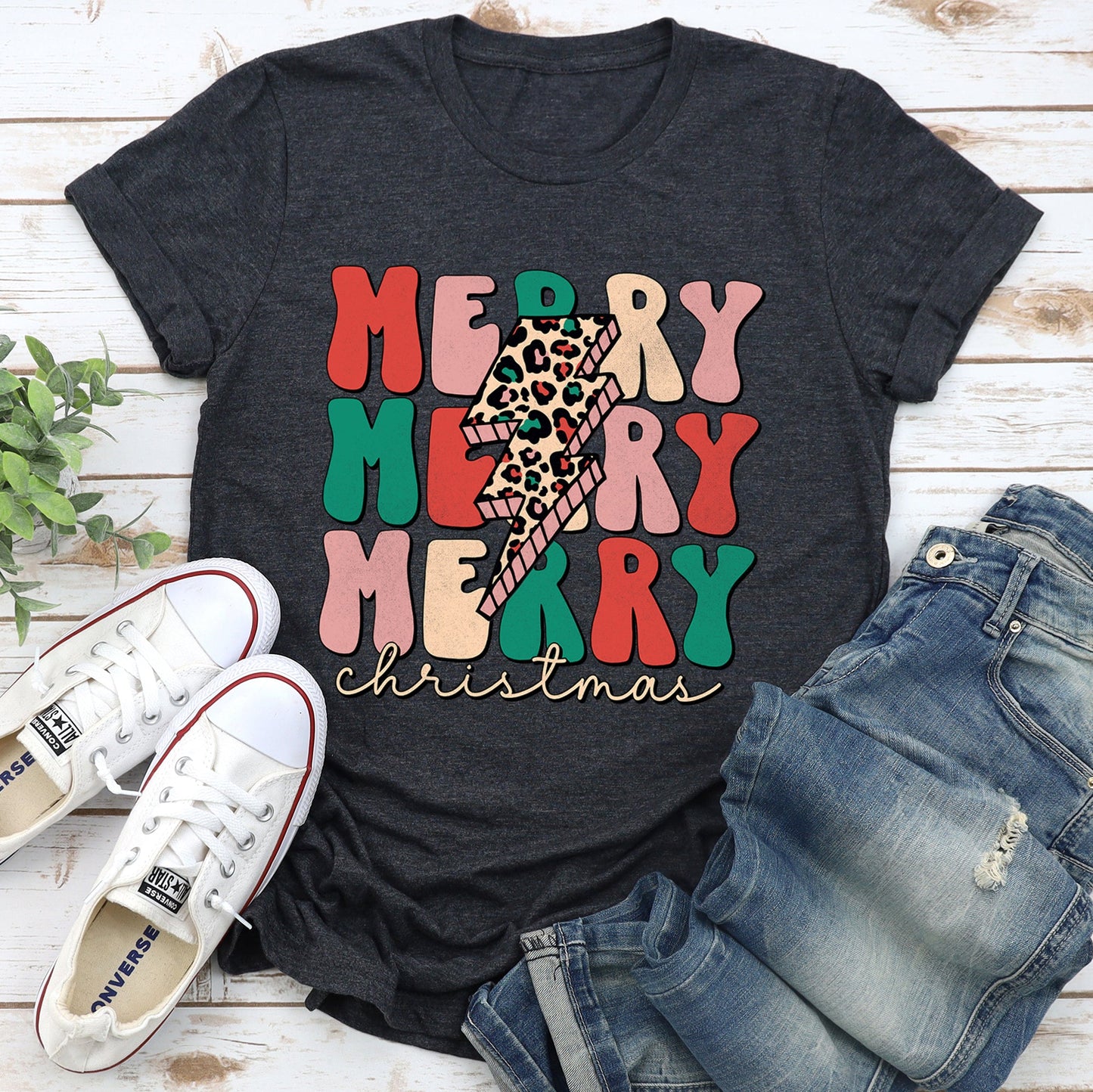 Merry Merry Merry Christmas Retro, Leopard Print Super Soft Tshirt