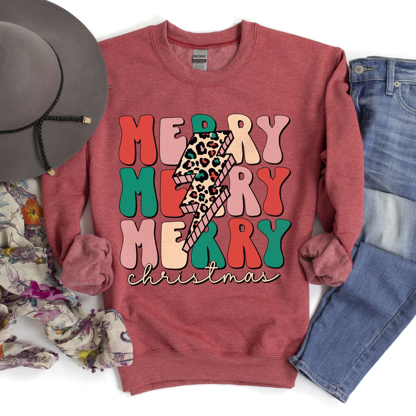 Merry Christmas Retro, Leopard Print Sweatshirt