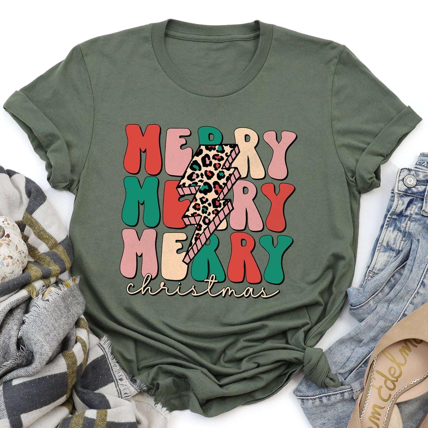 Merry Merry Merry Christmas Retro, Leopard Print Super Soft Tshirt