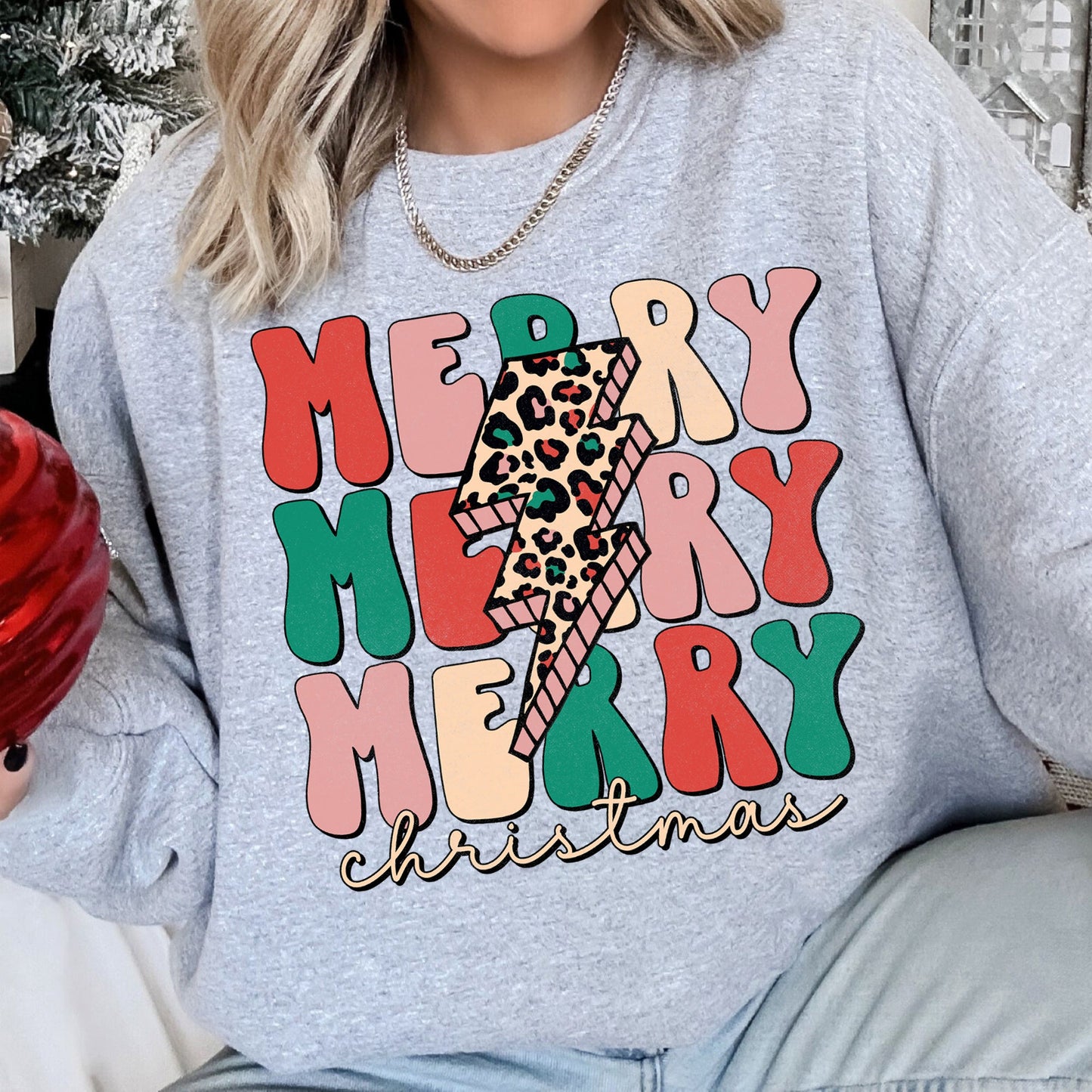 Merry Christmas Retro, Leopard Print Sweatshirt