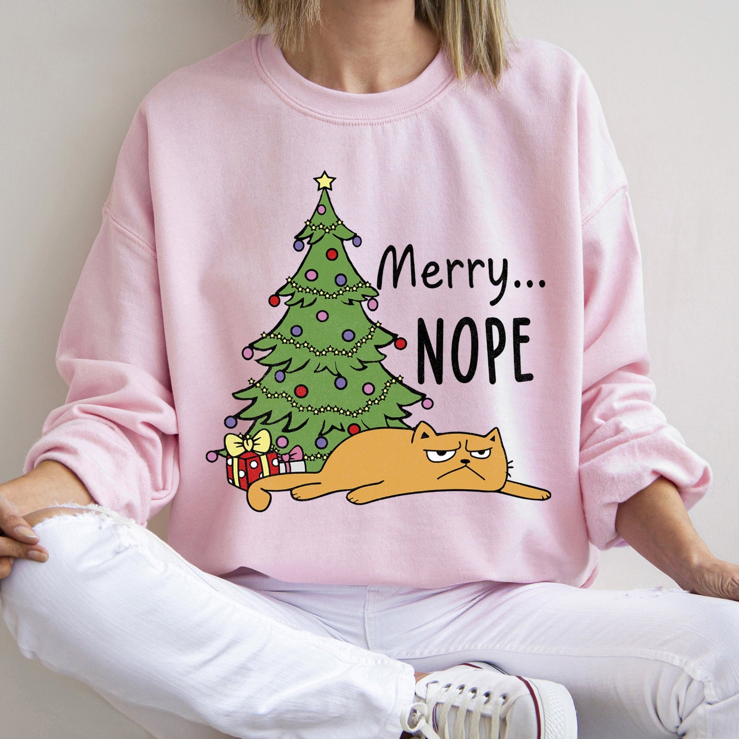 Merry Nope, Funny Cat, Christmas Sweatshirt