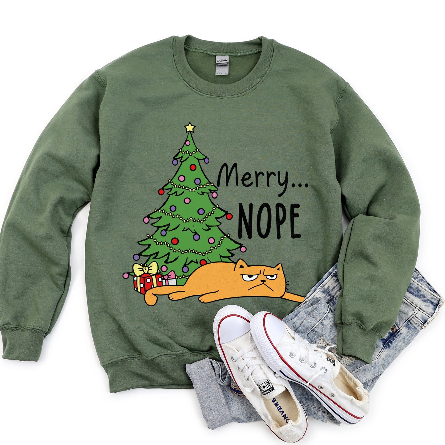 Merry Nope, Funny Cat, Christmas Sweatshirt