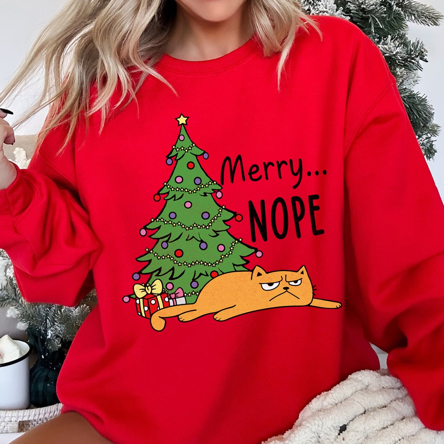 Merry Nope, Funny Cat, Christmas Sweatshirt