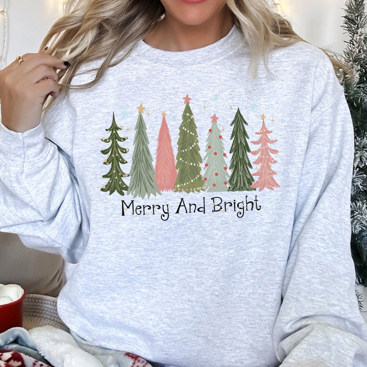 Merry and Bright Christmas Trees Sweatshirt