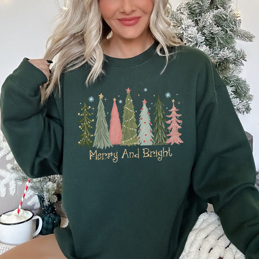 Merry and Bright, Christmas Trees Sweatshirt