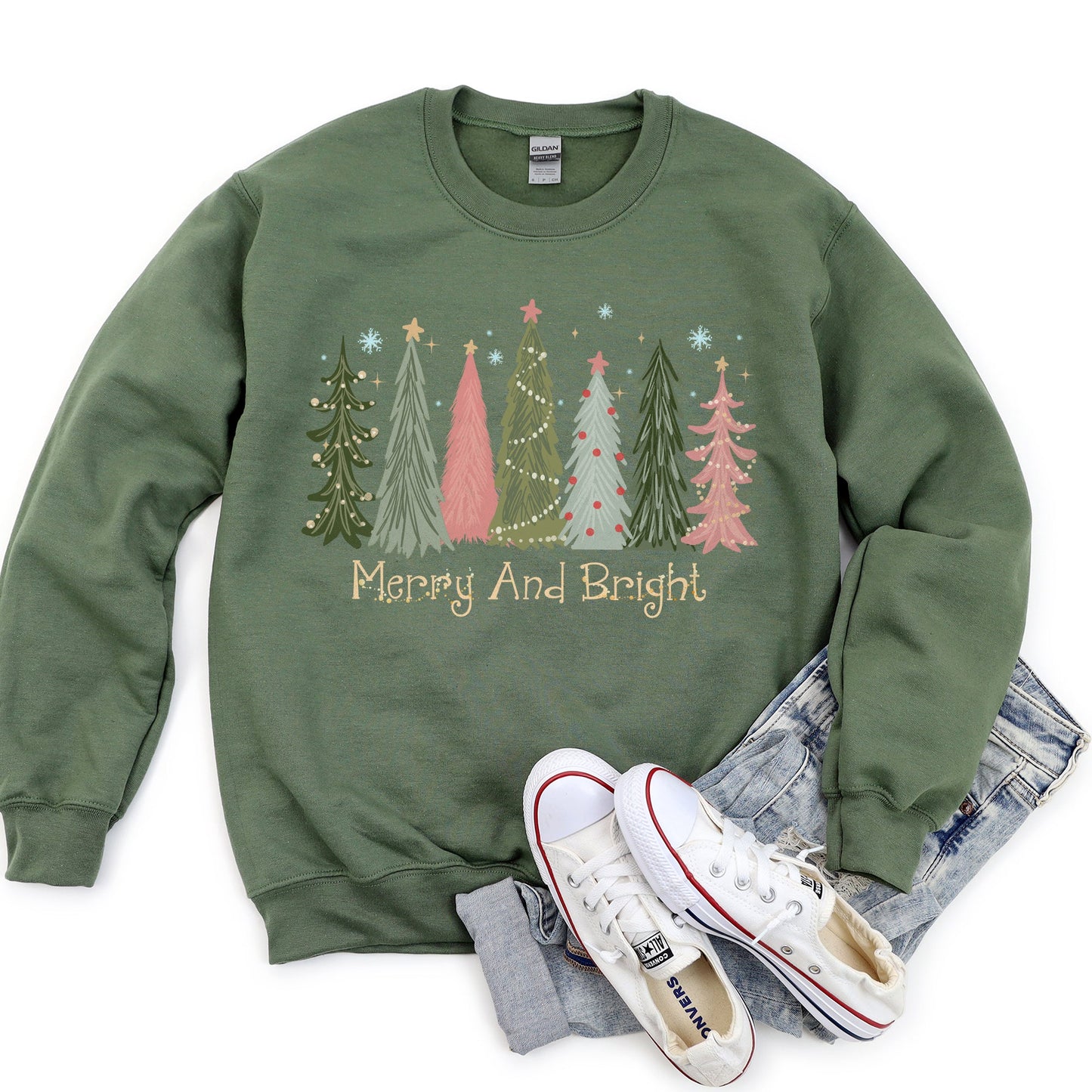 Merry and Bright, Christmas Trees Sweatshirt