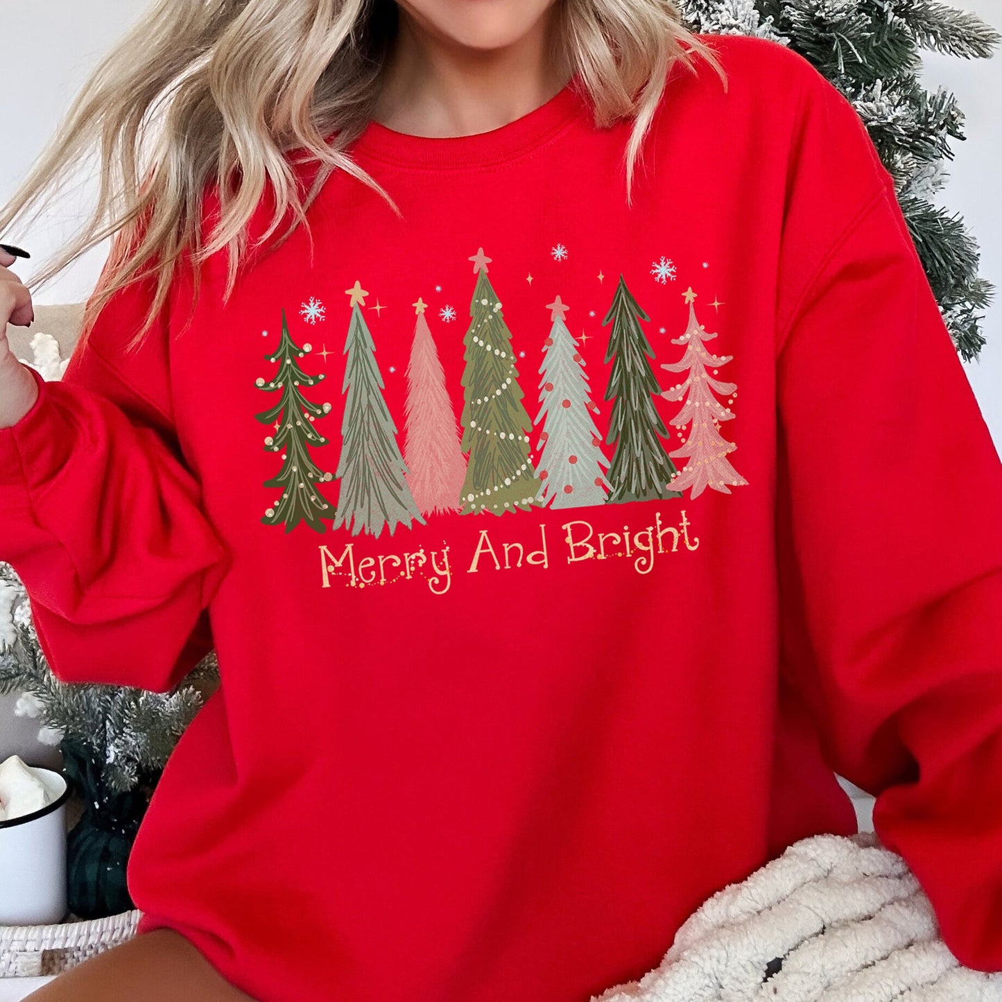 Merry and Bright, Christmas Trees Sweatshirt