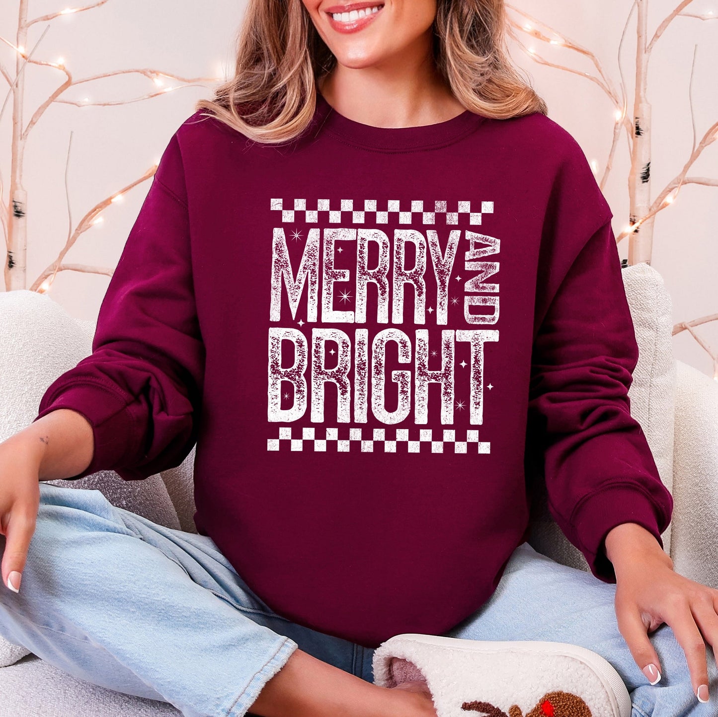 Merry and Bright, Christmas, Retro, Vintage Sweatshirt