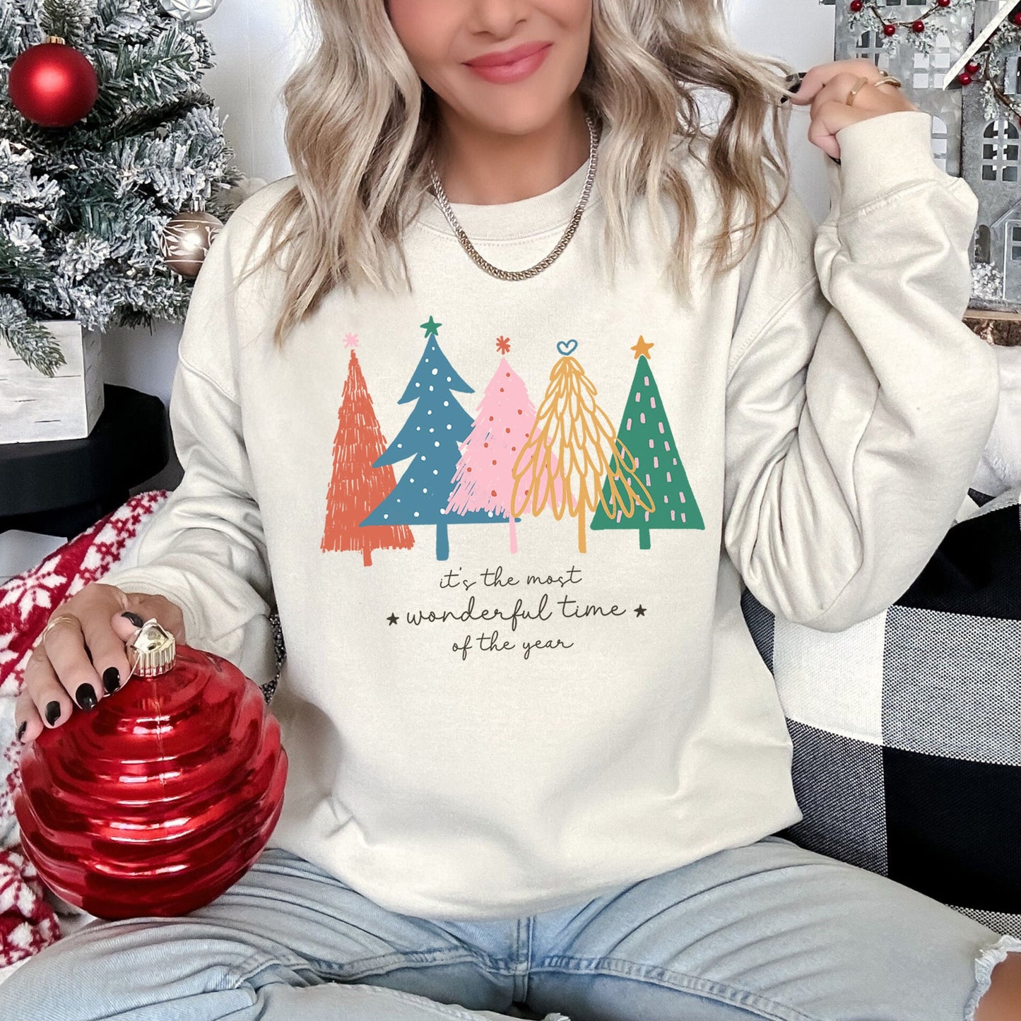 Most Wonderful Time Retro Christmas Trees Sweatshirt