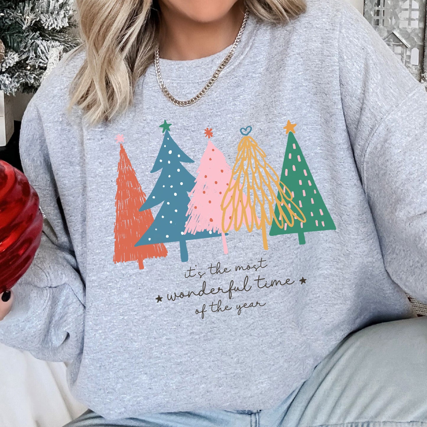 Most Wonderful Time Retro Christmas Trees Sweatshirt