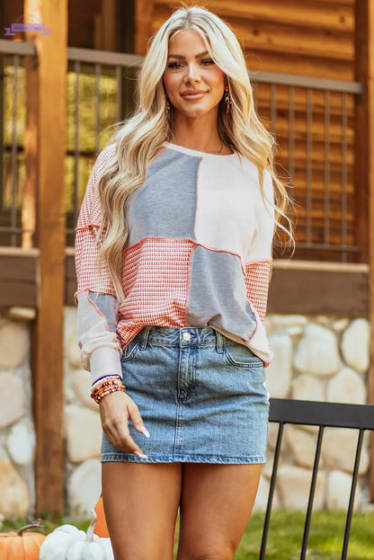 Multicolor Exposed Seam Colorblock Oversized Knit Top Aaria Tees