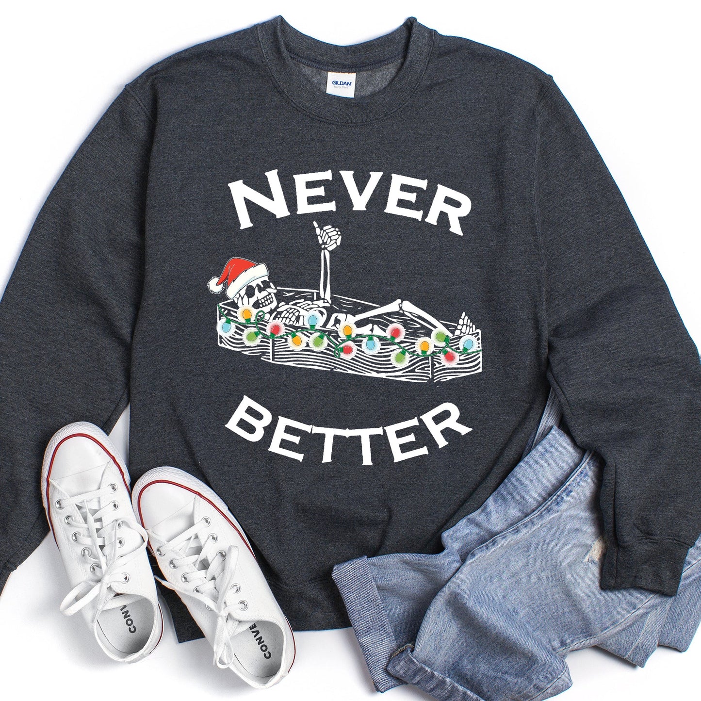 Never Better Christmas Skeleton, Retro Sweatshirt