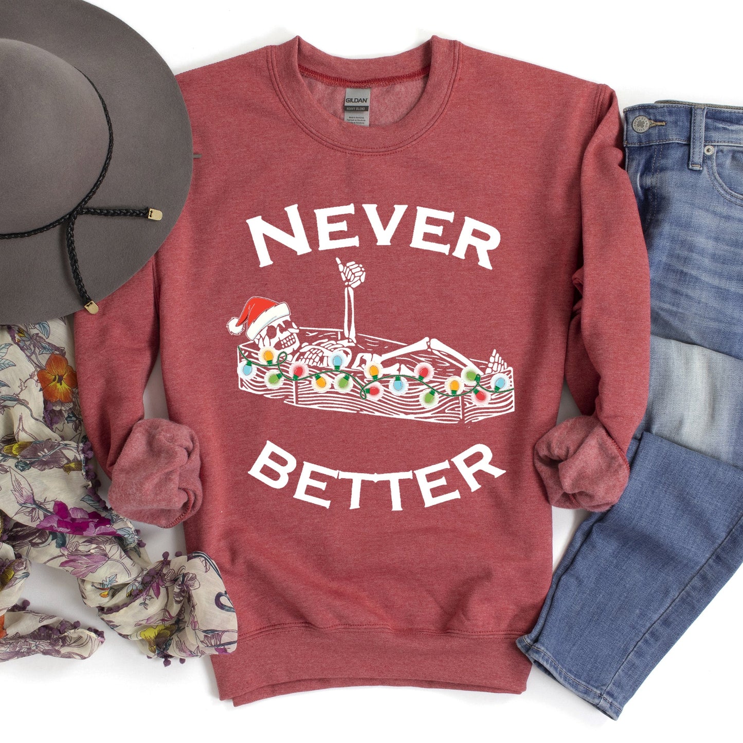Never Better Christmas Skeleton, Retro Sweatshirt