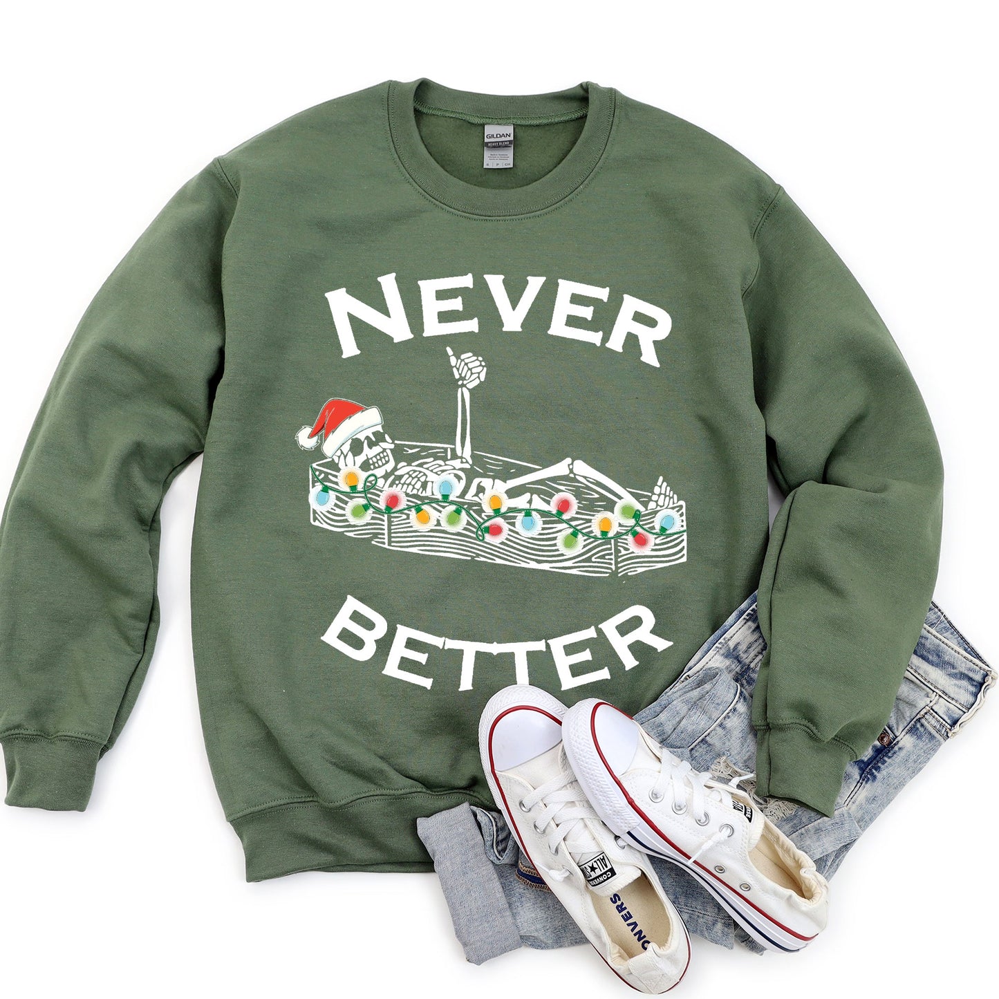 Never Better Christmas Skeleton, Retro Sweatshirt