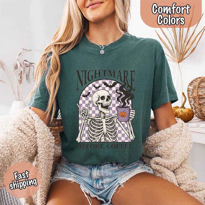 Nightmare Before Coffee Comfort Colors Shirt – Skeleton Funny Halloween Tee