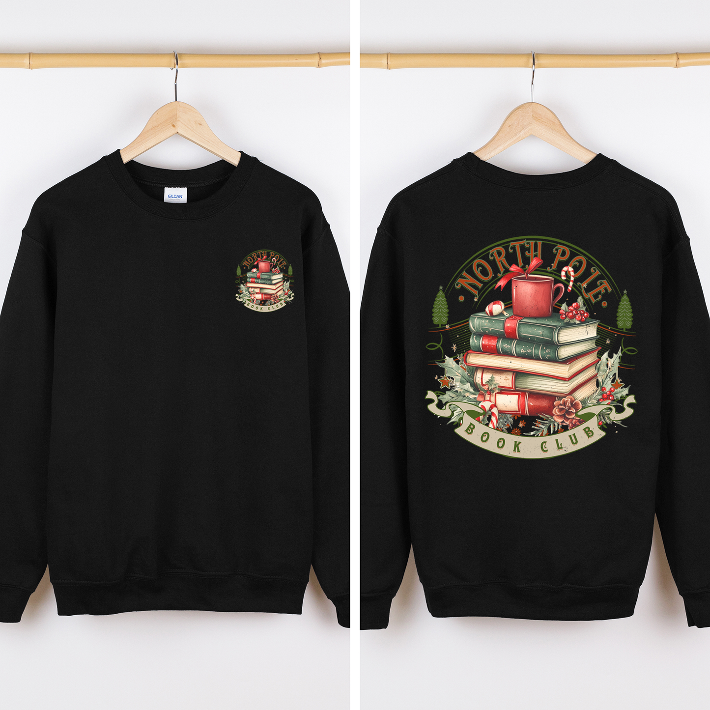 North Pole Book Club, Christmas, Santa, Booktok, Reading, Library, Front and Back Sweatshirt