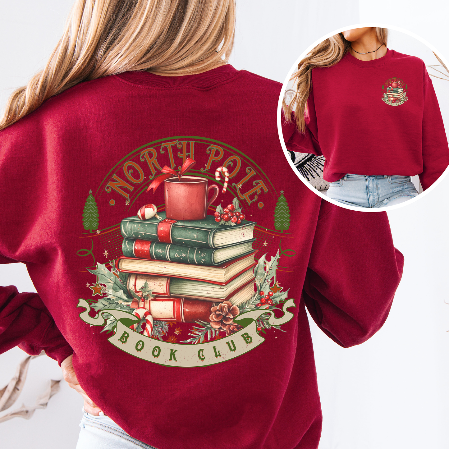 North Pole Book Club, Christmas, Santa, Booktok, Reading, Library, Front and Back Sweatshirt