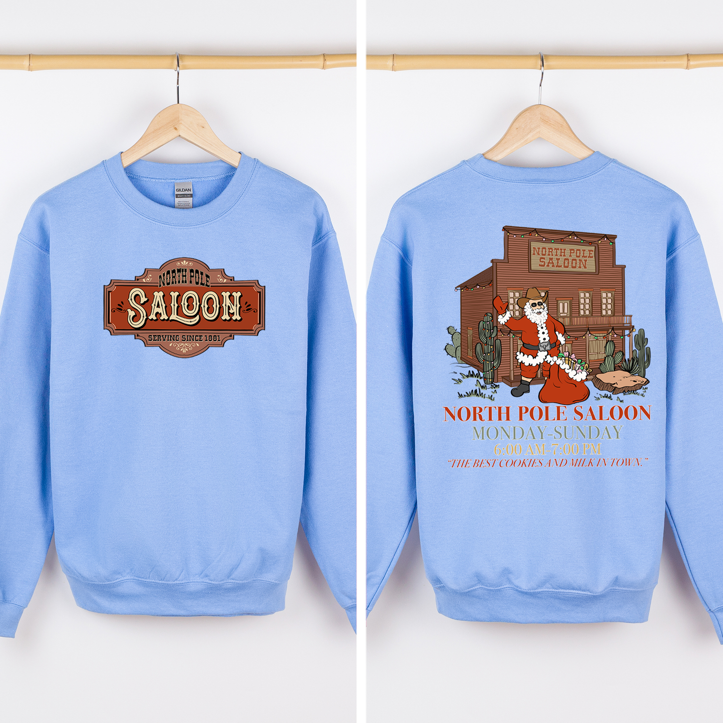 North Pole Saloon, Christmas Party, Santa, Funny, Front and Back Sweatshirt