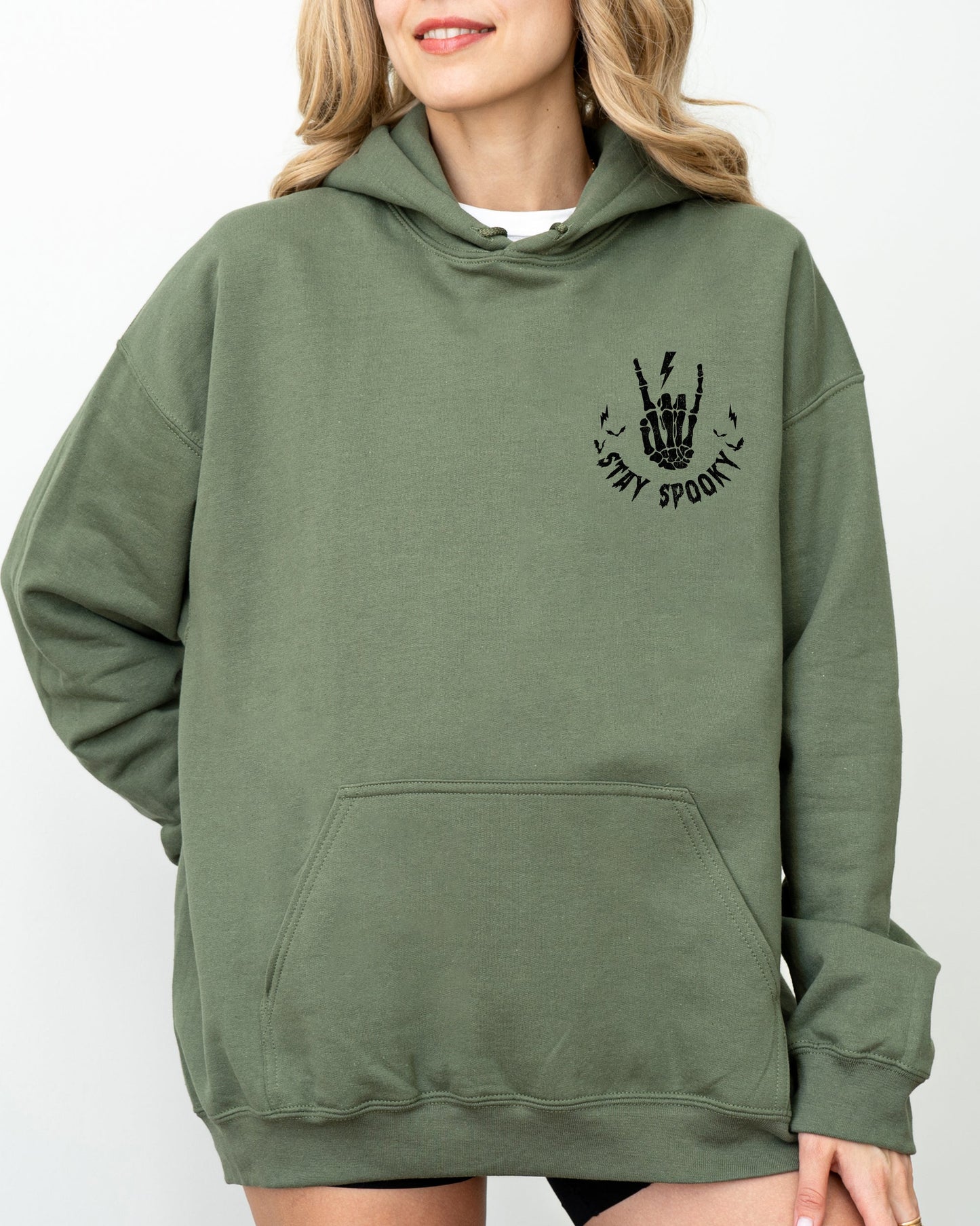 Stay Spooky, Pocket, Skeleton, Ghost, Funny, Witch, Aesthetic, Meme, Halloween, Spooky, Costume, Hoodie, Hooded Sweatshirt