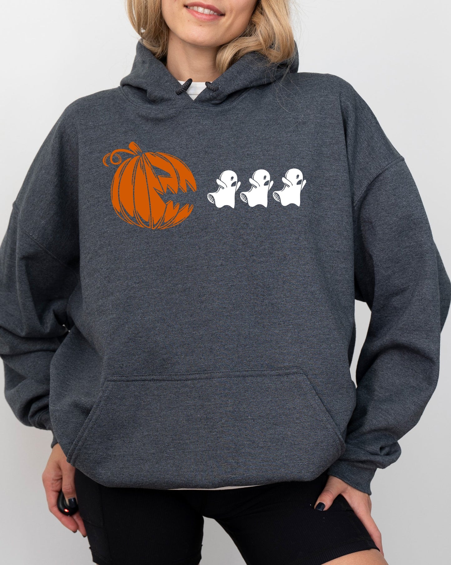 Pumpkin Pacman, Spooky, Skeleton, Funny, Witch, Aesthetic, Meme, Halloween, Costume, Hoodie, Hooded Sweatshirt