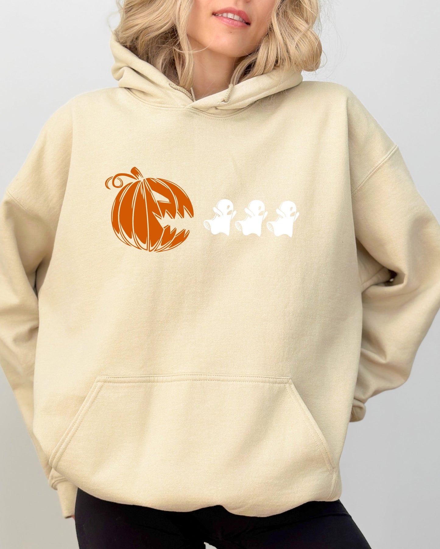 Pumpkin Pacman, Spooky, Skeleton, Funny, Witch, Aesthetic, Meme, Halloween, Costume, Hoodie, Hooded Sweatshirt
