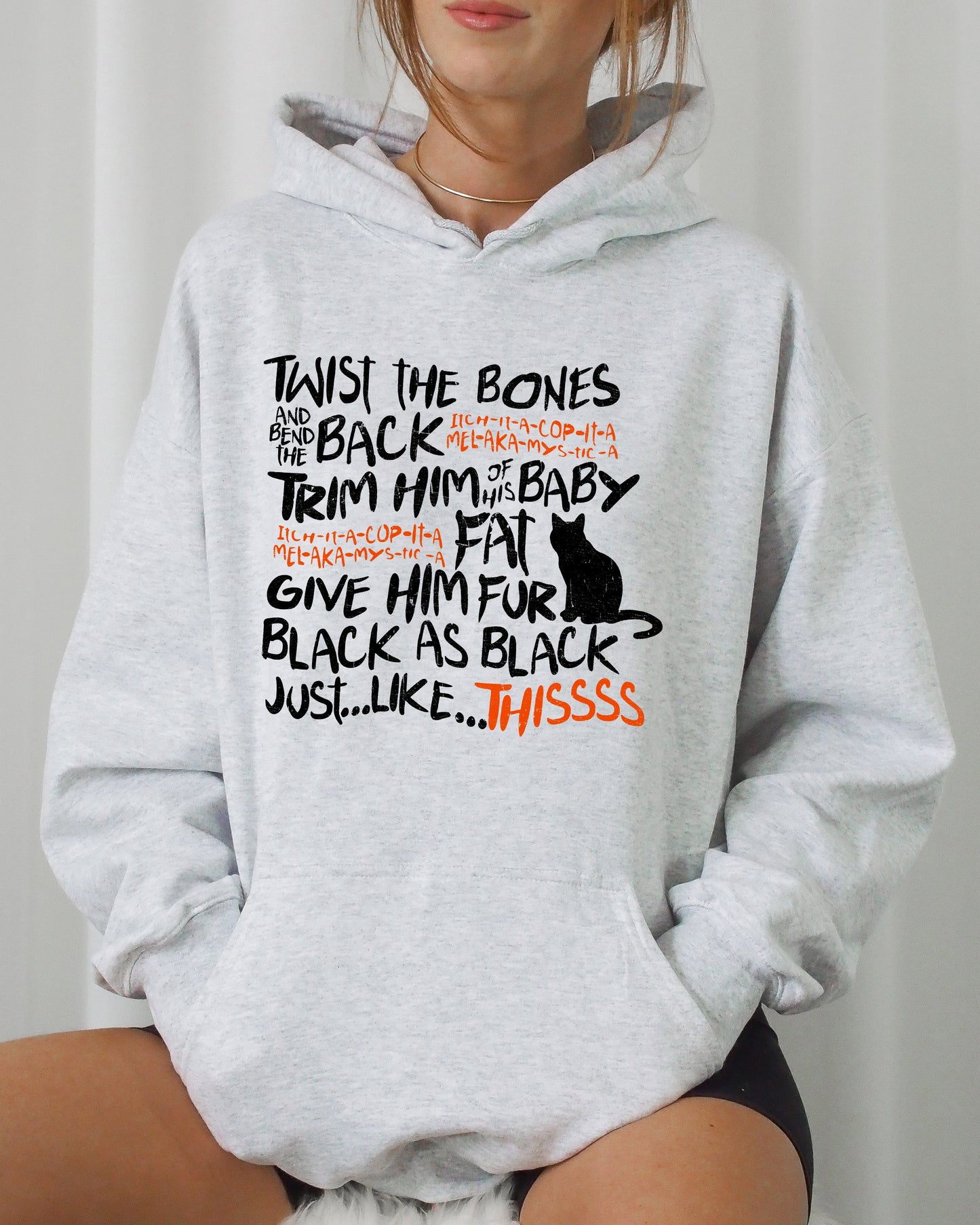Twist The Bones, Cat, Skeleton, Spooky, Ghost, Funny, Witch, Aesthetic, Meme, Halloween, Costume, Hoodie, Hooded Sweatshirt