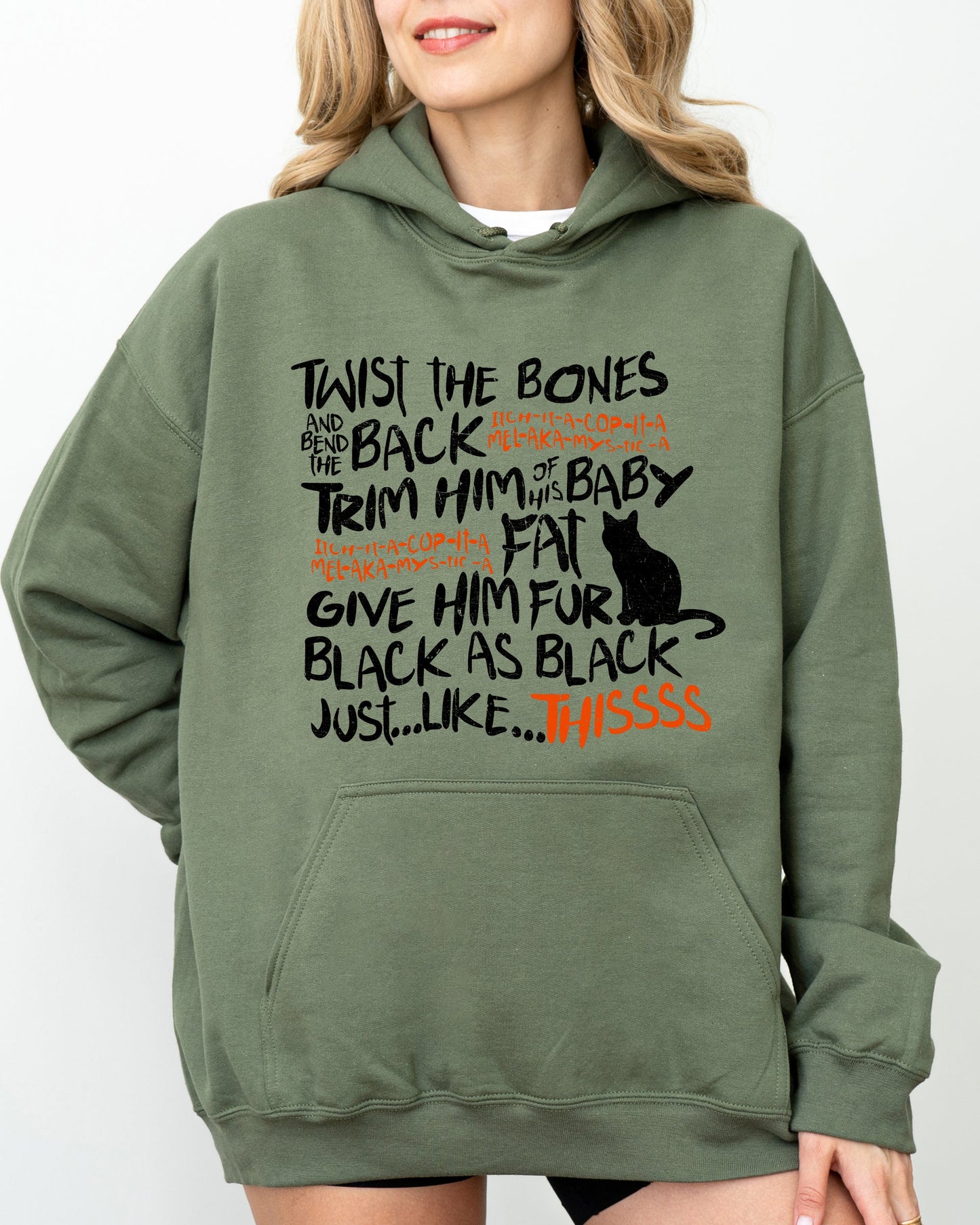 Twist The Bones, Cat, Skeleton, Spooky, Ghost, Funny, Witch, Aesthetic, Meme, Halloween, Costume, Hoodie, Hooded Sweatshirt