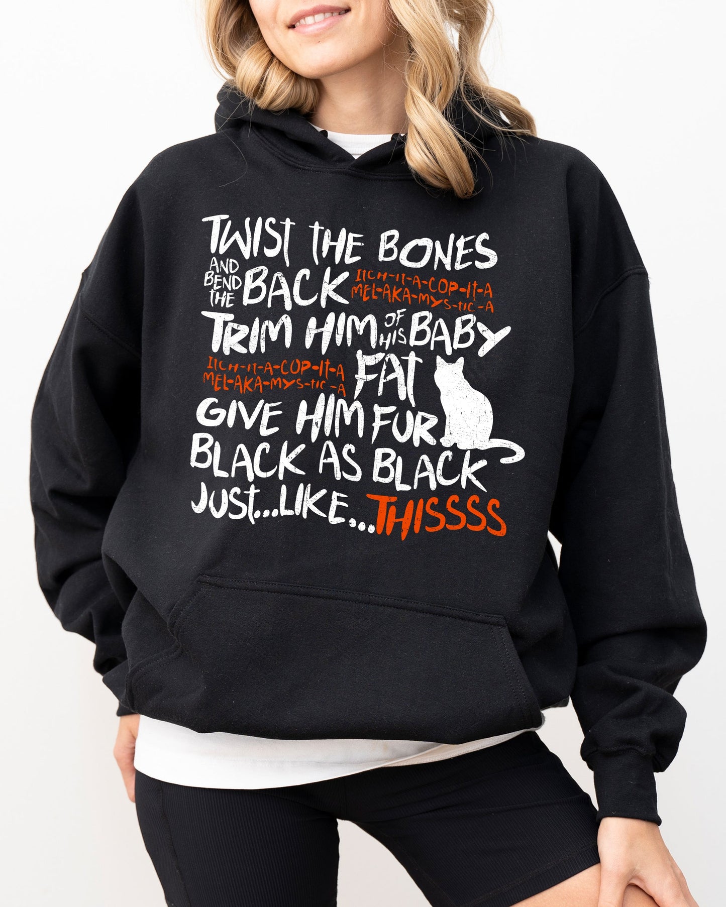 Twist The Bones, Cat, Skeleton, Spooky, Ghost, Funny, Witch, Aesthetic, Meme, Halloween, Costume, Hoodie, Hooded Sweatshirt