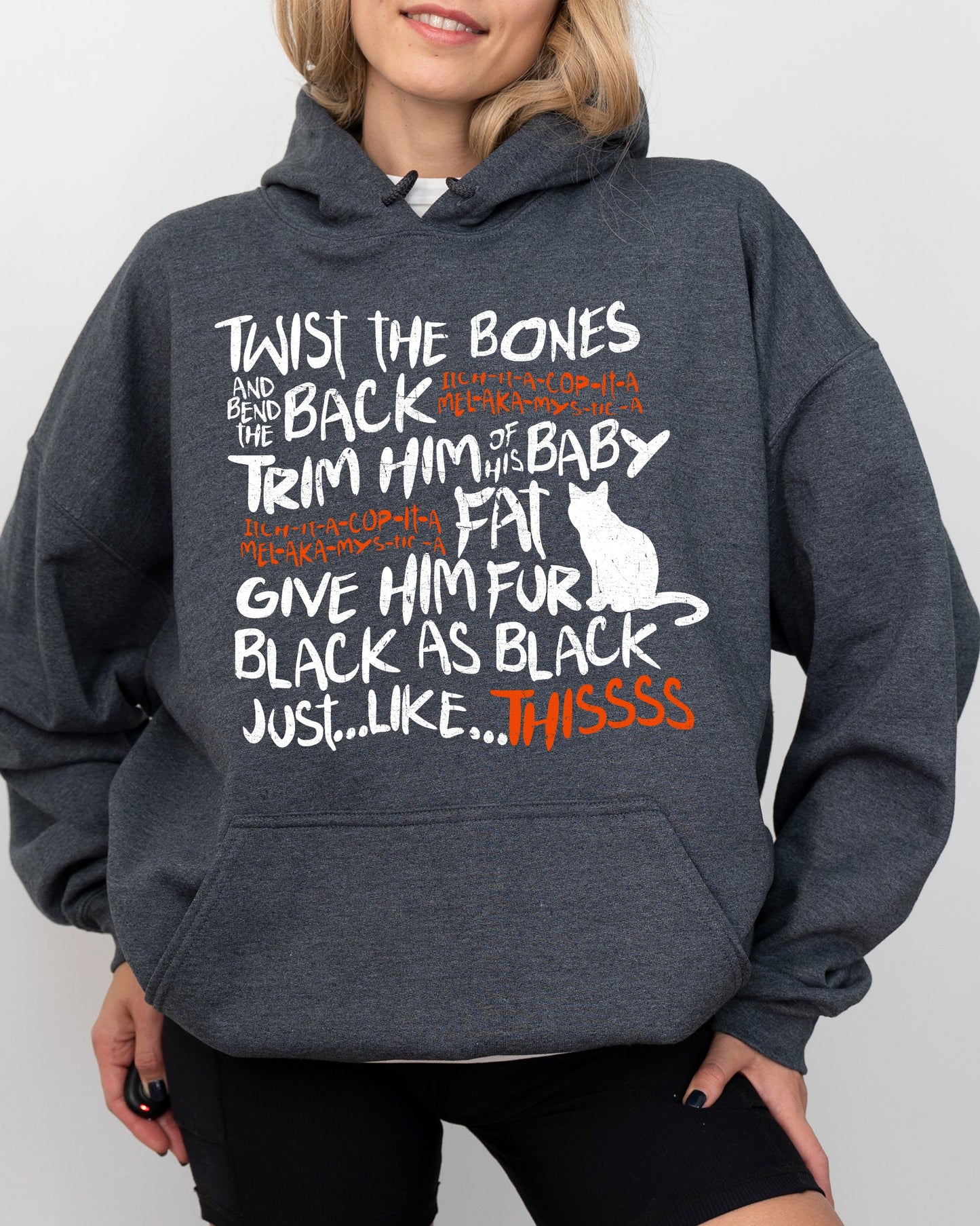 Twist The Bones, Cat, Skeleton, Spooky, Ghost, Funny, Witch, Aesthetic, Meme, Halloween, Costume, Hoodie, Hooded Sweatshirt