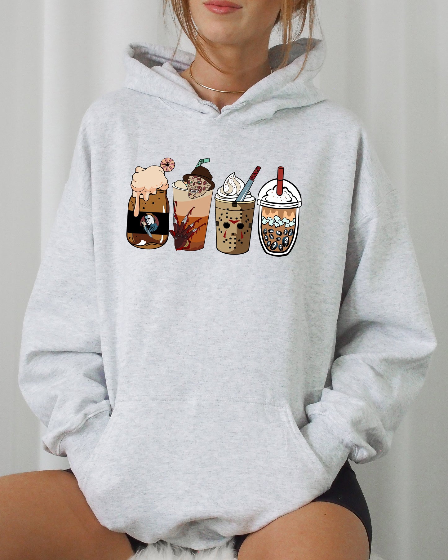 Halloween Coffee, Vintage, Skeleton, Ghost, Witch, Skull, Spooky, Aesthetic, Meme, Halloween, Costume, Hoodie, Hooded Sweatshirt