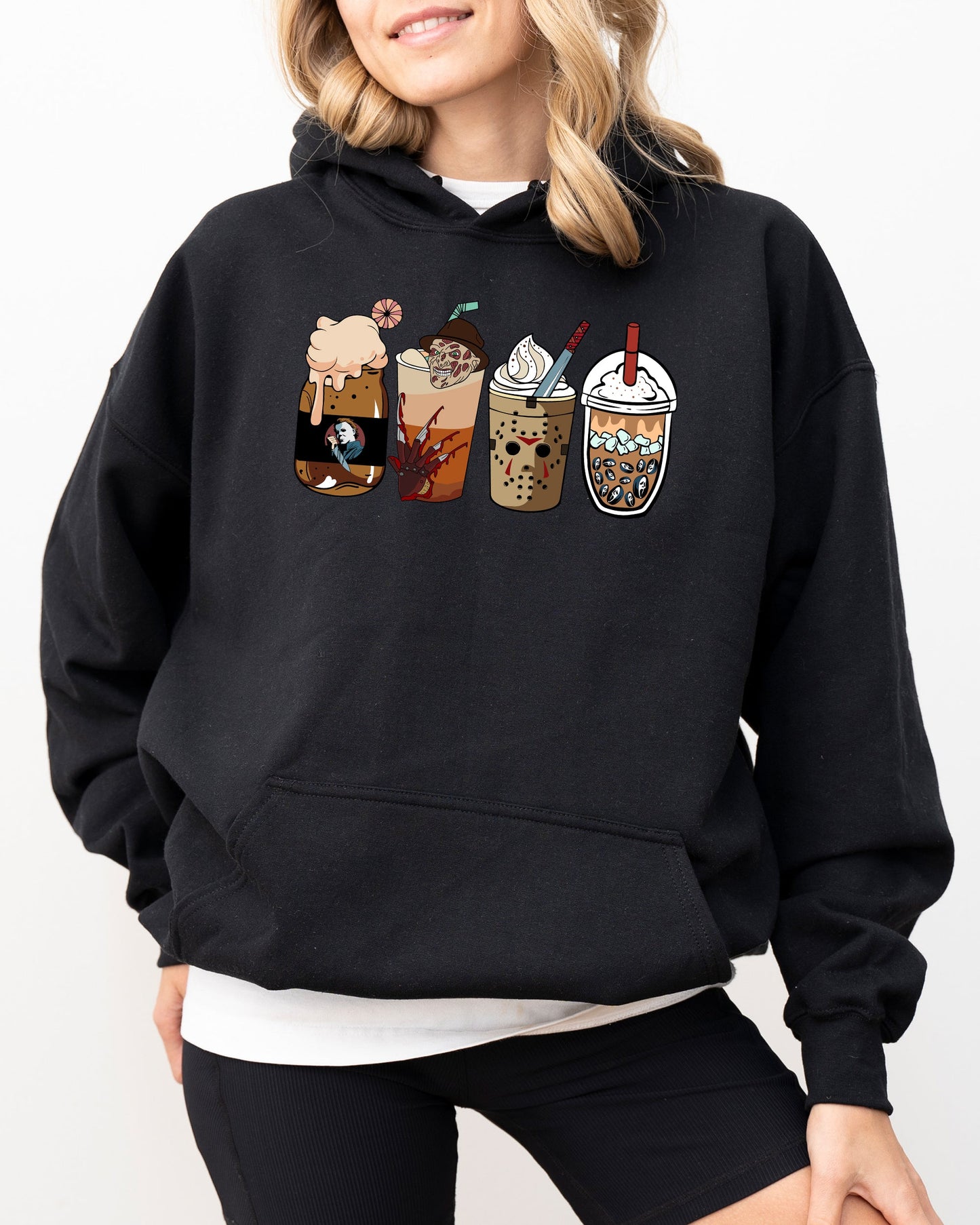Halloween Coffee, Vintage, Skeleton, Ghost, Witch, Skull, Spooky, Aesthetic, Meme, Halloween, Costume, Hoodie, Hooded Sweatshirt