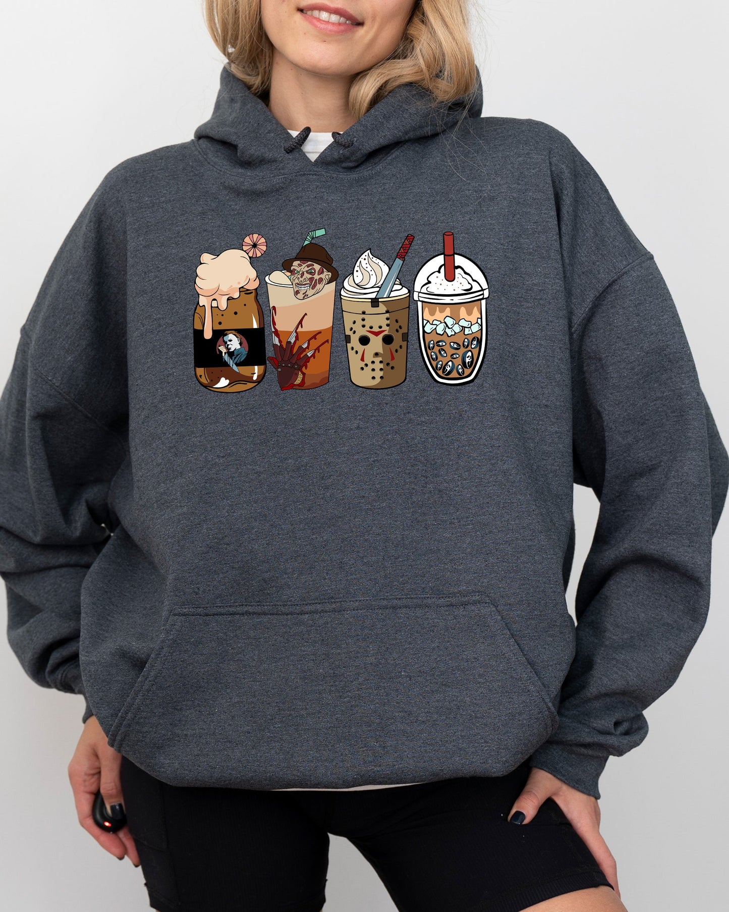 Halloween Coffee, Vintage, Skeleton, Ghost, Witch, Skull, Spooky, Aesthetic, Meme, Halloween, Costume, Hoodie, Hooded Sweatshirt