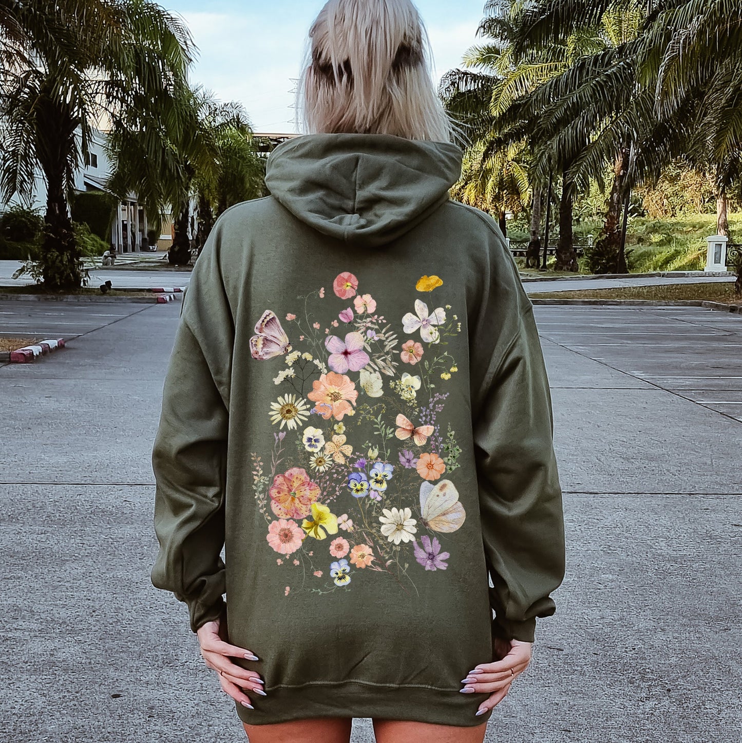 Butterfly Mountain Meadow Pressed Flower Hoodie