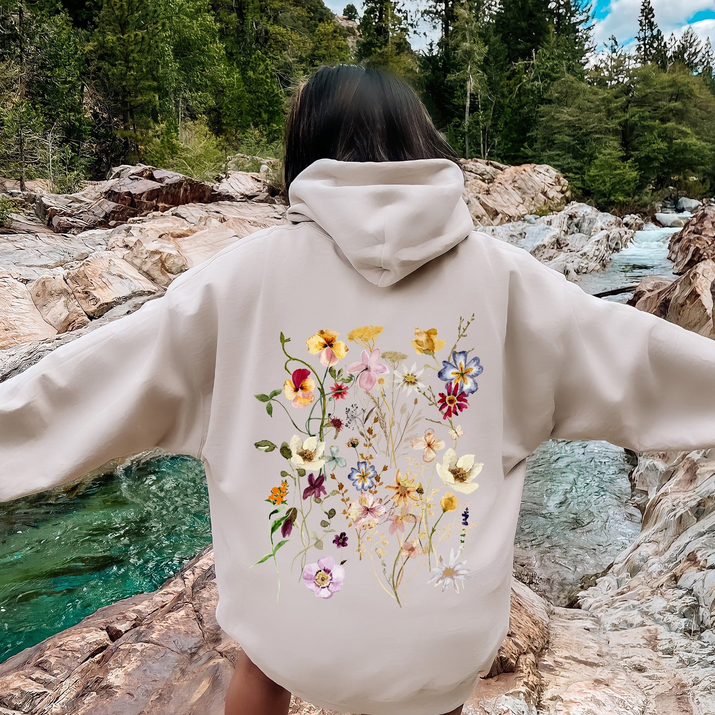 Clover Meadow Pressed Flower Hoodie