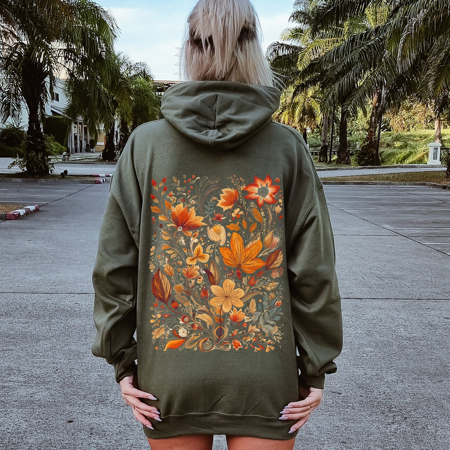 Boho Floral Pattern, Natural Colors, Flower, Botanical Hoodie
