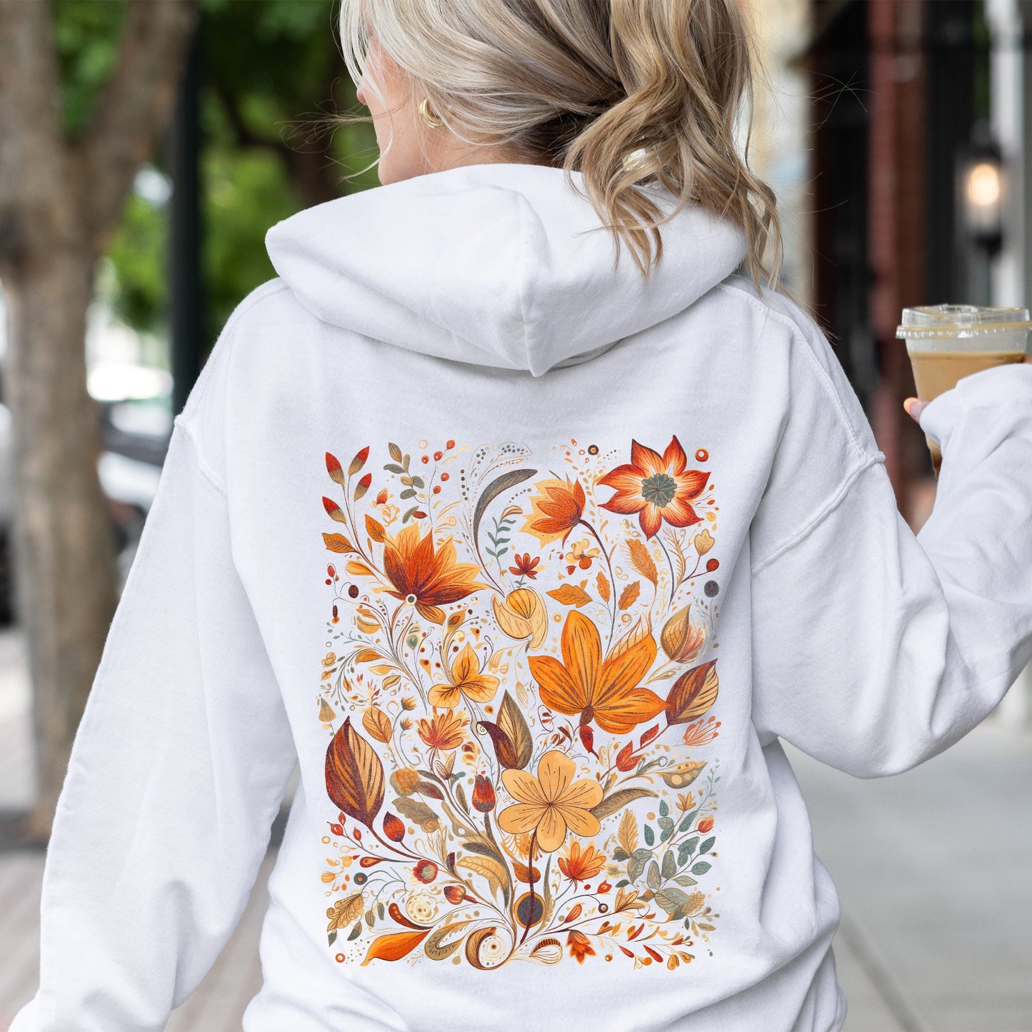 Boho Floral Pattern, Natural Colors, Flower, Botanical Hoodie